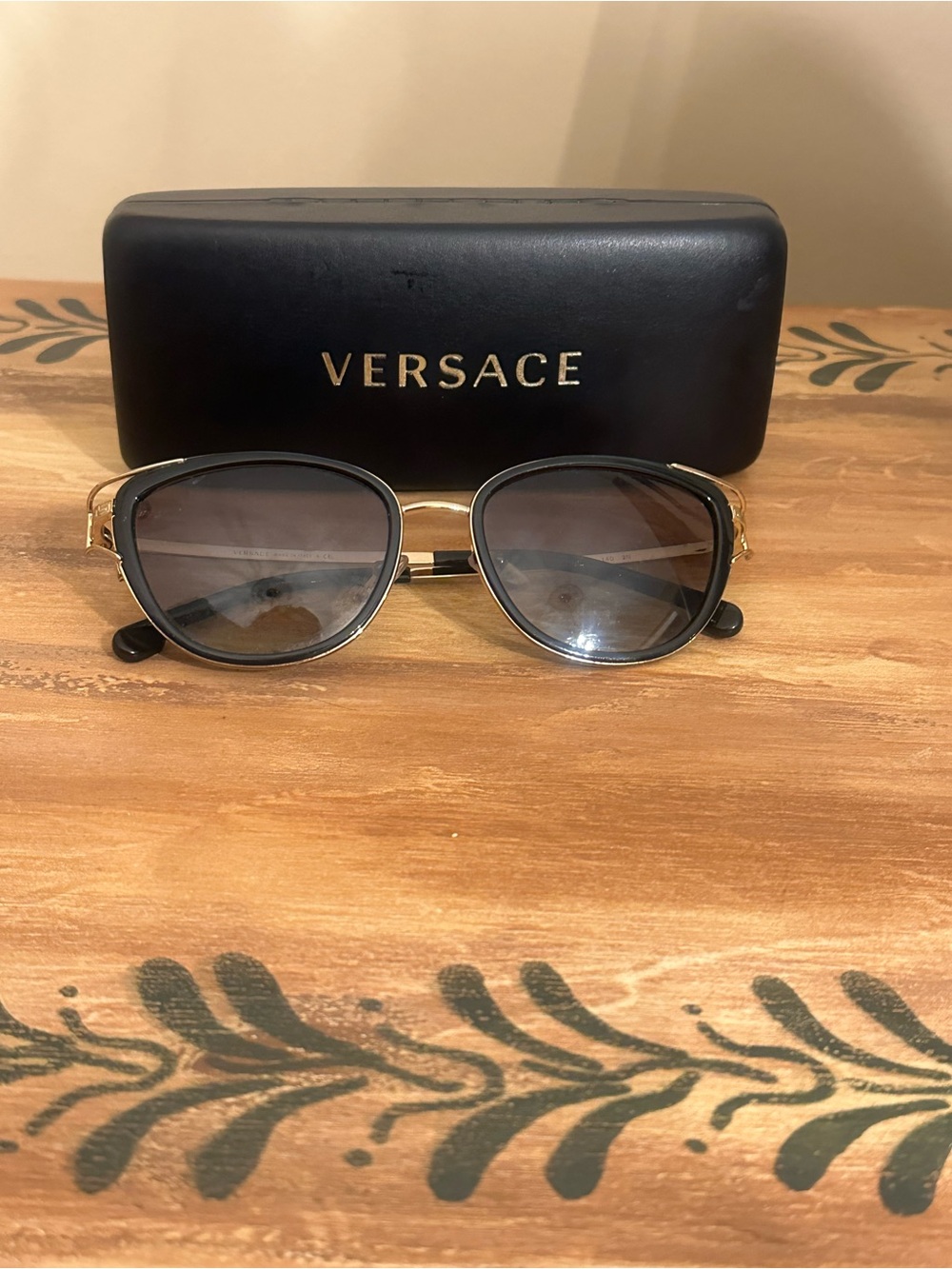 Versace Black and Gold Women’s Oversized Cat-Eye Sunglasses
